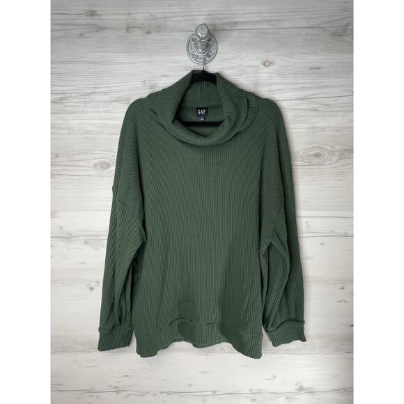 GAP Sweater Womens XL Dark Emerald Long Sleeve Waffle Knit Cowl Neck Pullover - Picture 1 of 9
